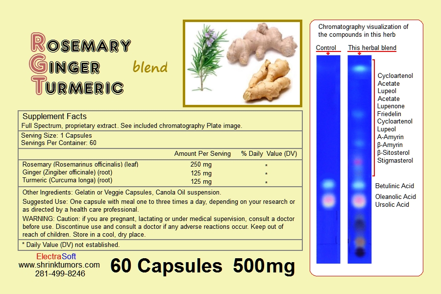 Buy Rosemary Ginger Turmeric blend 500mg gel or veggie caps